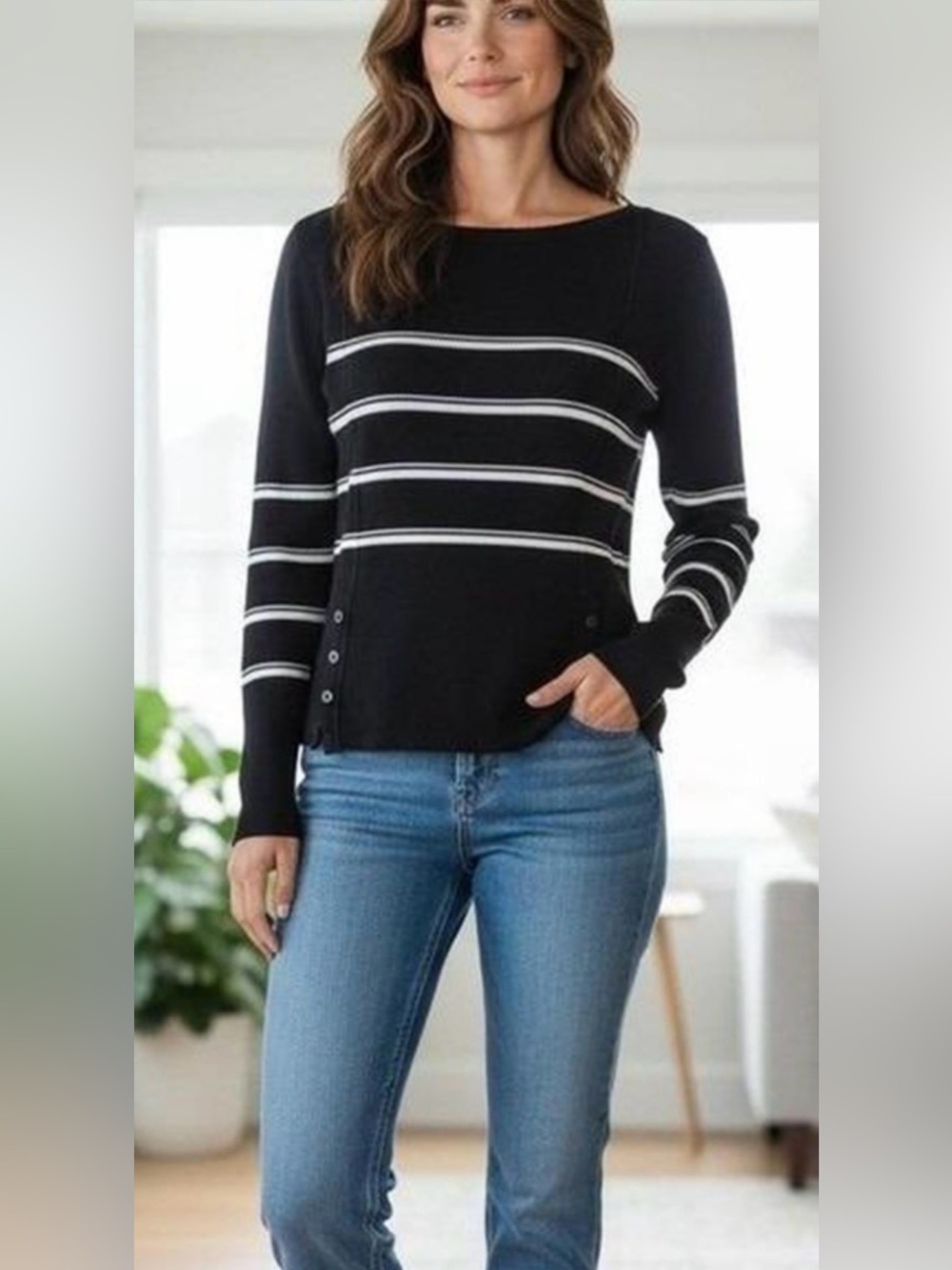 Tommy Hilfiger 100% cotton stripe crew neck blue and white M